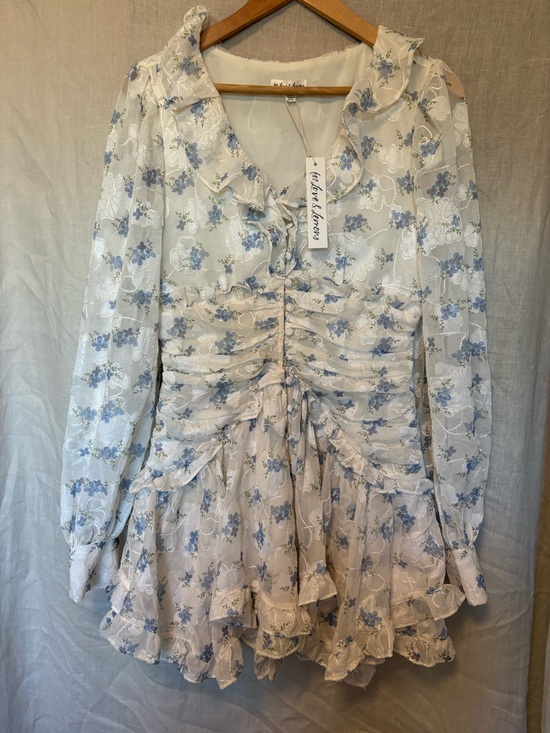 For Love And Lemons Dresses & Skirts - For Love & Lemons Light Blue Floral Ruffle Mini Dress